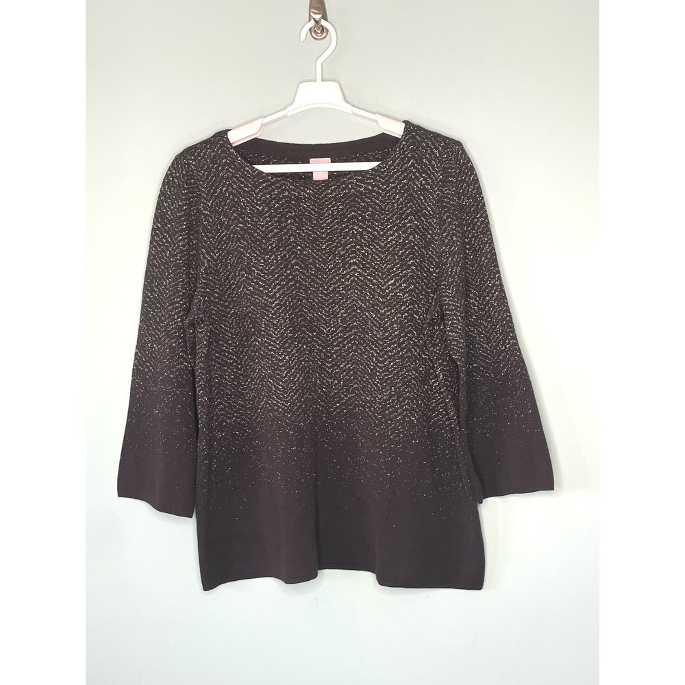 Chicos Gray Shine Sweater Silver Metallic Shimmer Plush Pullover Size 3 US XL
